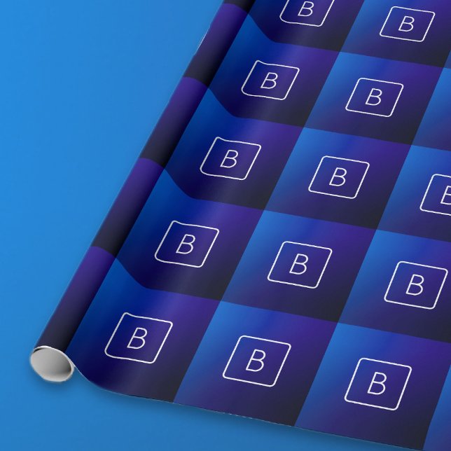 Enkel Modern Mörkblå Ombre-gradient & Monogram Presentpapper (Skapare uppladdad)