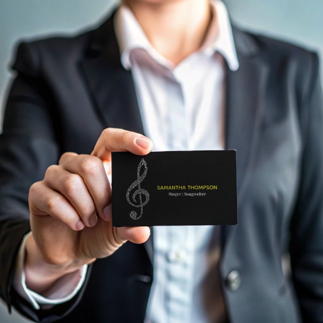 Enkel Modern Music Note Fullt Namn med vit text Magnetiska Visitkort (Skapare uppladdad)