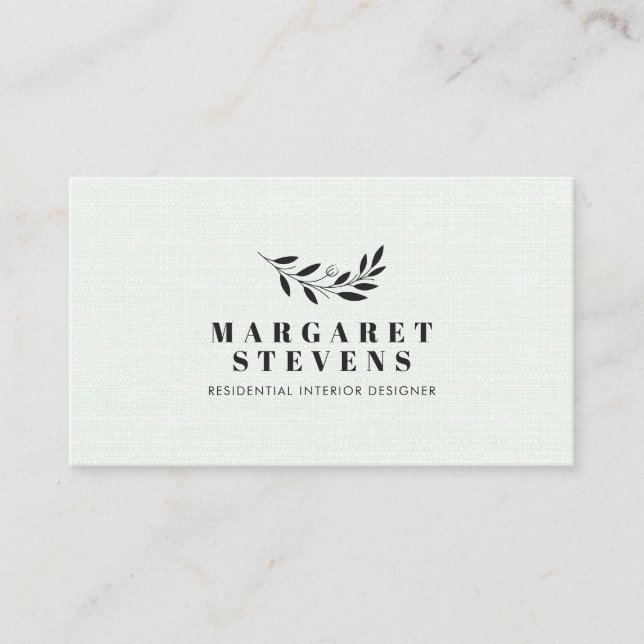 Enkel modern myntlinne grönt elegant gren logotyp visitkort (Framsida)