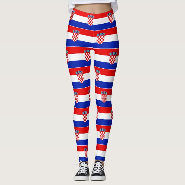 Enkel Modern National Flagga Apparel för Kroatien Leggings (Framsida)