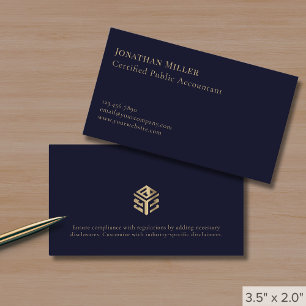 Enkel Modern Navy Blue Guld Logotyp Visitkort