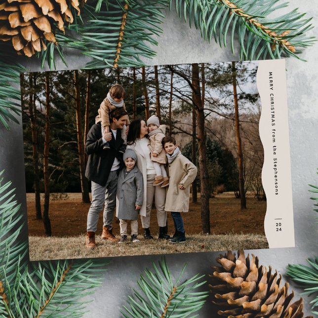 Enkel modern neutral vågig kant jul foto julkort (Skapare uppladdad)