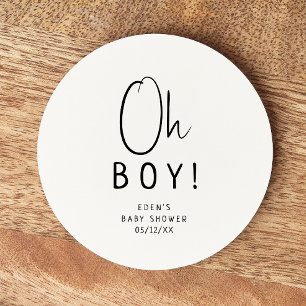 Enkel Modern Neutralt Baby Shower Oh Boy! Underlägg Papper Rund