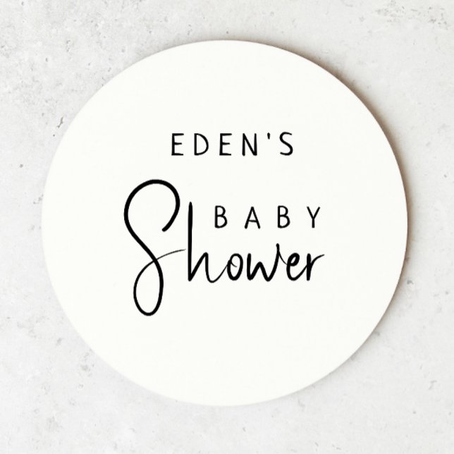 Enkel modern Neutralt babydusch med Namn Underlägg Papper Rund (Skapare uppladdad)