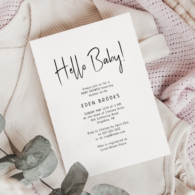 Enkel Modern Neutralt Hej Baby! Baby Shower Inbjudningar (Skapare uppladdad)