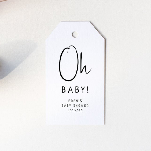 Enkel modern Neutralt Oh Baby! Baby Shower Presentetikett (Skapare uppladdad)