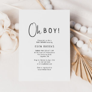 Enkel modern Neutralt Oh Boy Baby Shower Inbjudningar