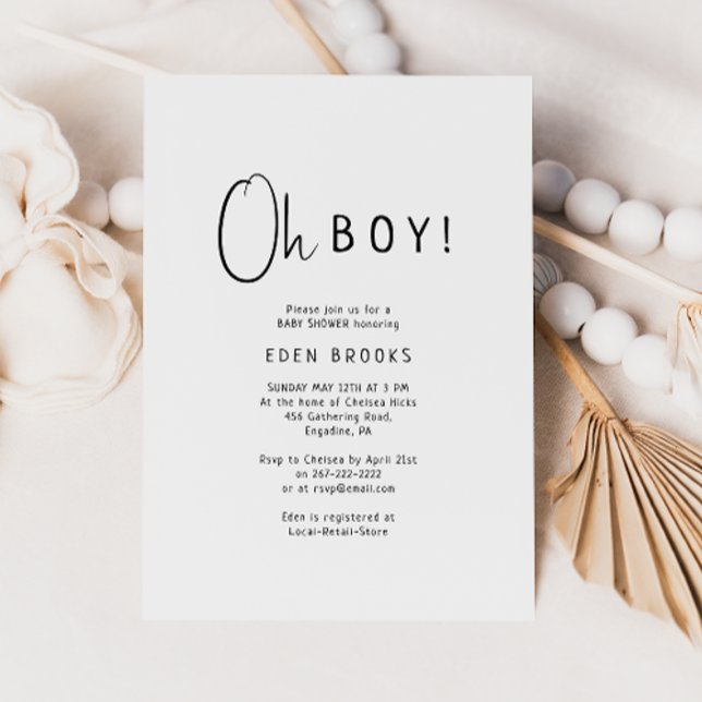 Enkel modern Neutralt Oh Boy Baby Shower Inbjudningar (Skapare uppladdad)