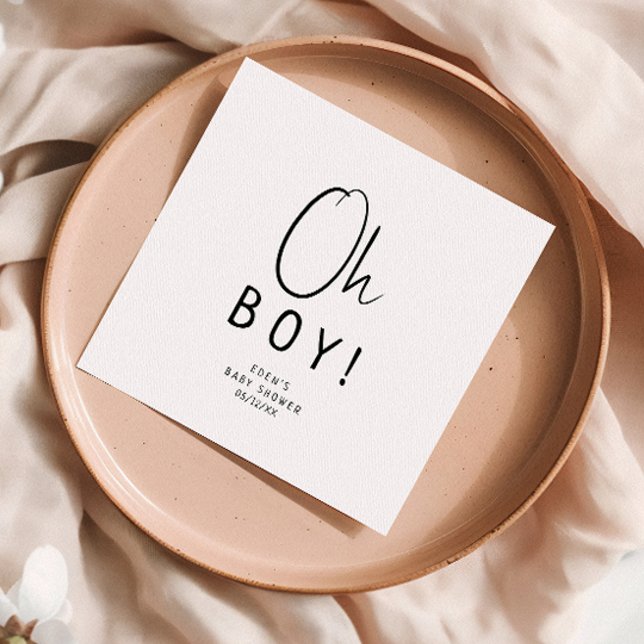 Enkel modern Neutralt Oh Boy Baby Shower Pappersservett (Skapare uppladdad)