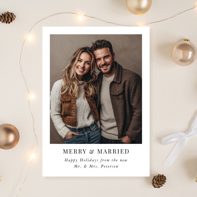 Enkel Modern Nygift Glad & Gift Fotografi Julkort (Skapare uppladdad)