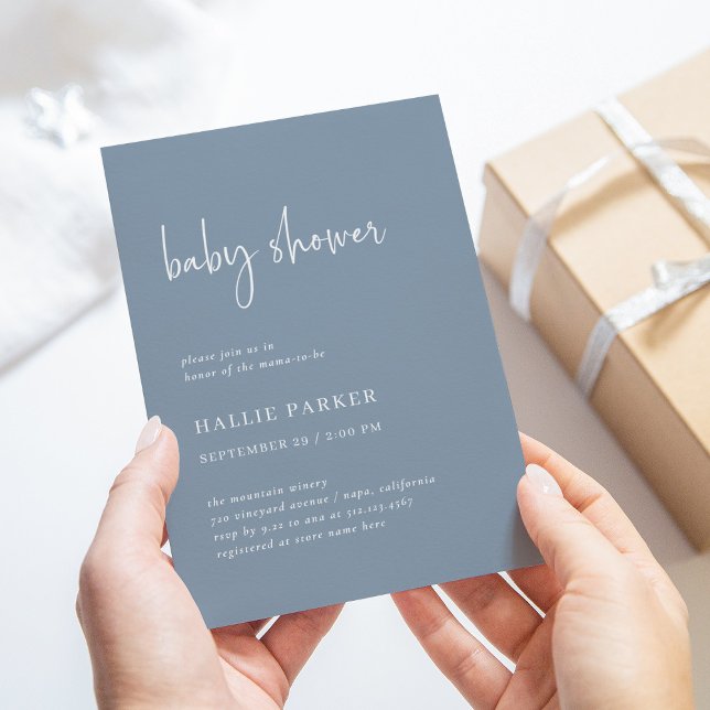 Enkel modern och minimal | Dusty Blue Baby Shower Inbjudningar (Skapare uppladdad)