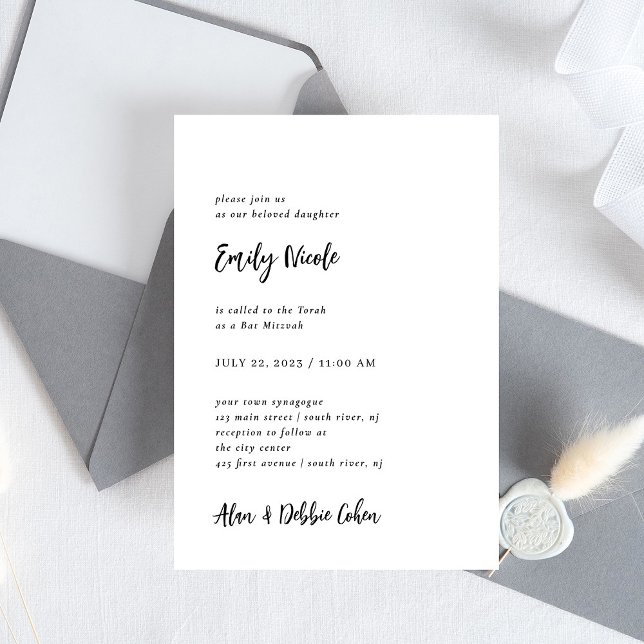 Enkel modern och minimalistisk | BAT MITZVAH Inbjudningar (Skapare uppladdad)