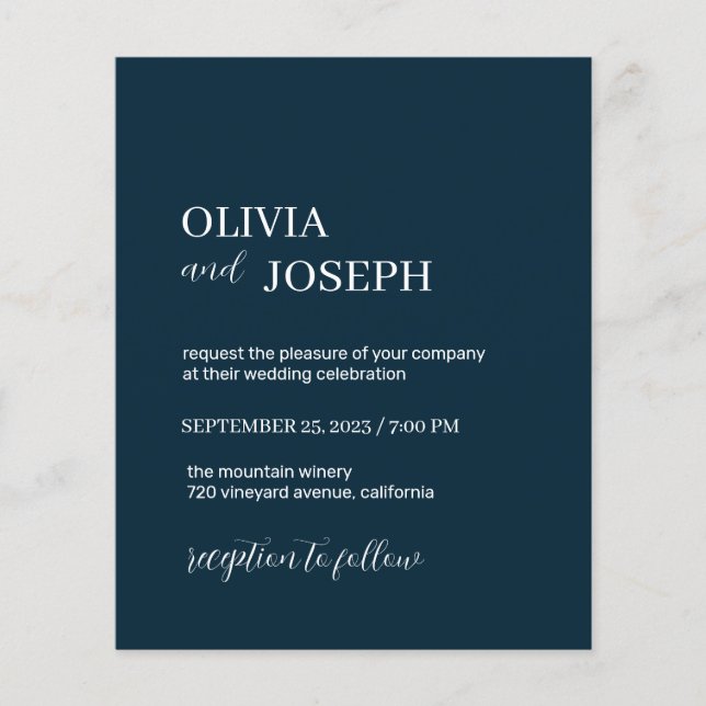 Enkel modern och minimalistisk | Blåblå Bröllop Flygblad (Framsidan)