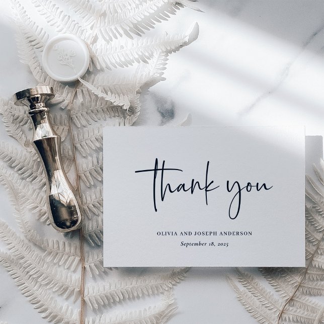 Enkel modern och minimalistisk | BRÖLLOP Tack Kort (An elegant, minimalist black and white thank you card)