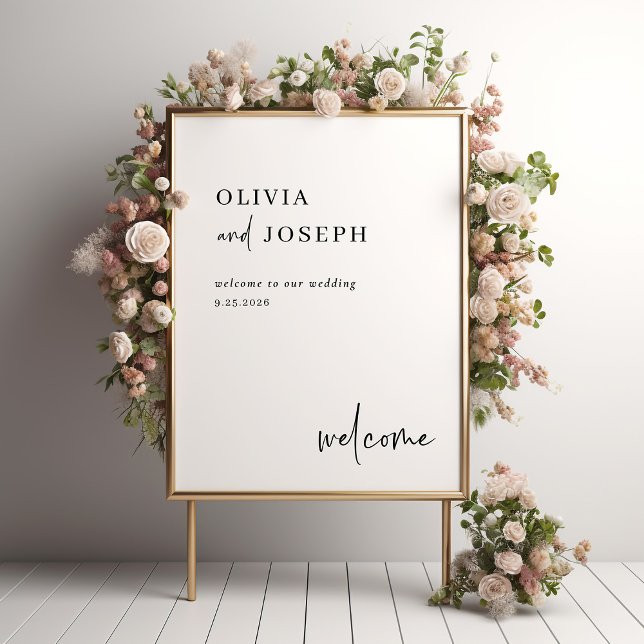 Enkel modern och minimalistisk | Bröllop Välkommen Poster (A modern and minimalist, black and white wedding welcome poster)