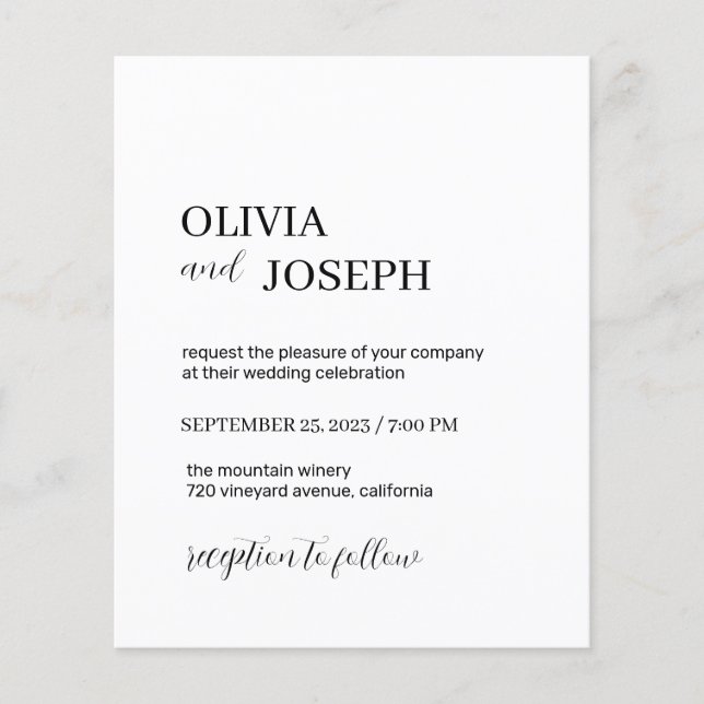 Enkel modern och minimalistisk | Bröllopsinbjudan Flygblad (Framsidan)
