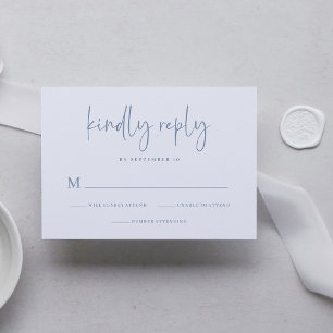 Enkel modern och minimalistisk Dusty Blue Bröllo OSA Kort