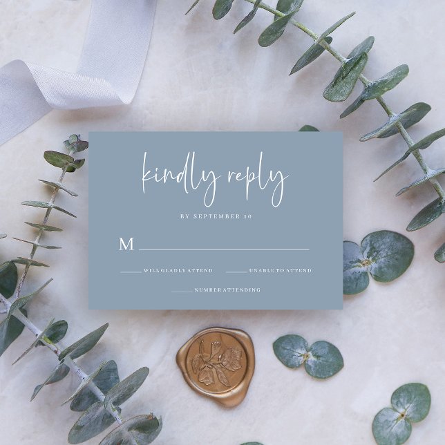 Enkel modern och minimalistisk | Dusty Blue Bröllo OSA Kort (A stylish, dusty blue wedding rsvp card)