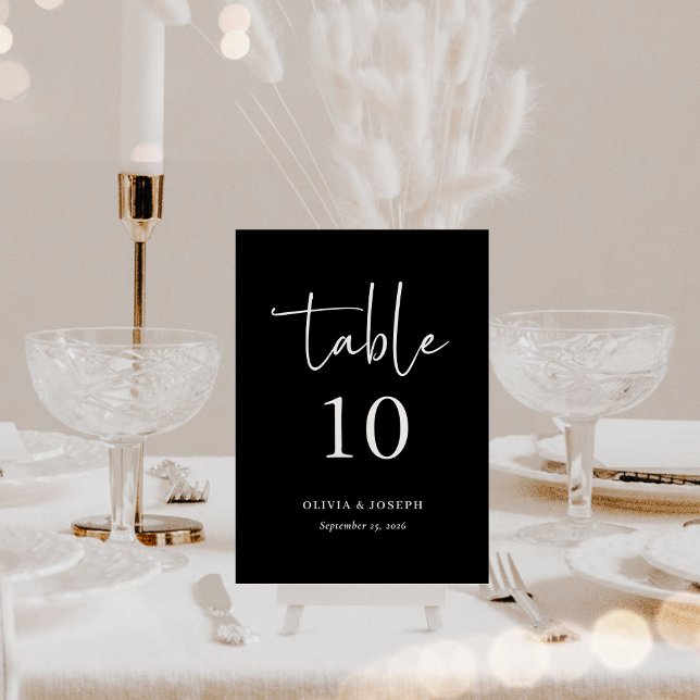 Enkel modern och minimalistisk svart | BRÖLLOP Bordsnummer (Elegant black table number cards)