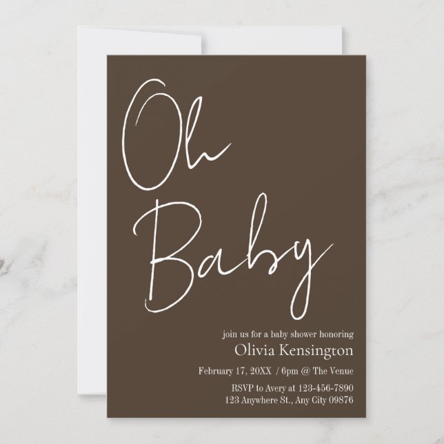 Enkel Modern Oh Baby Brown Baby Shower Inbjudningar (Framsida)