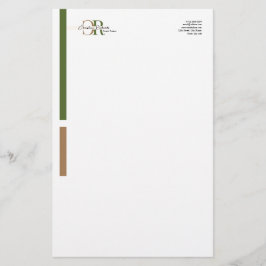 Enkel modern Oliv grönt Guld Monogram Brevpapper