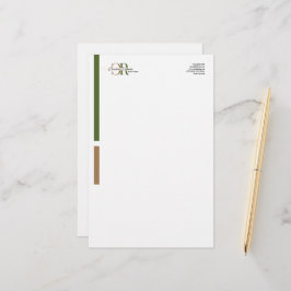 Enkel modern Oliv grönt Guld Monogram Brevpapper