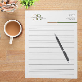 Enkel, modern, Oliv grönt Guld-monogramlänkning Anteckningsblock