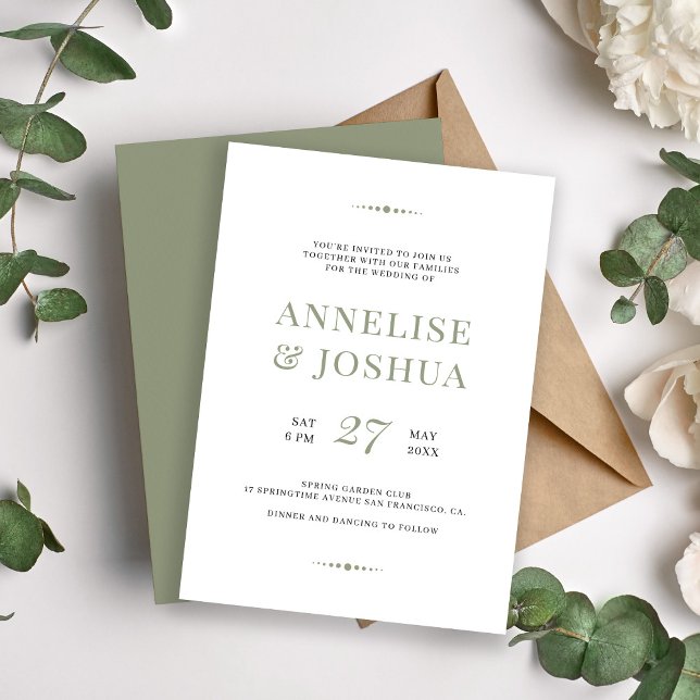 Enkel modern olivtypografi bröllop inbjudningar (Skapare uppladdad)