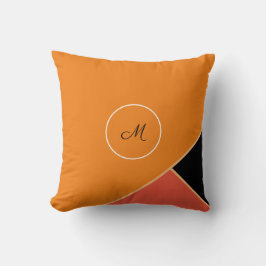 Enkel Modern Orange, svart och vitt Monogram Kudde