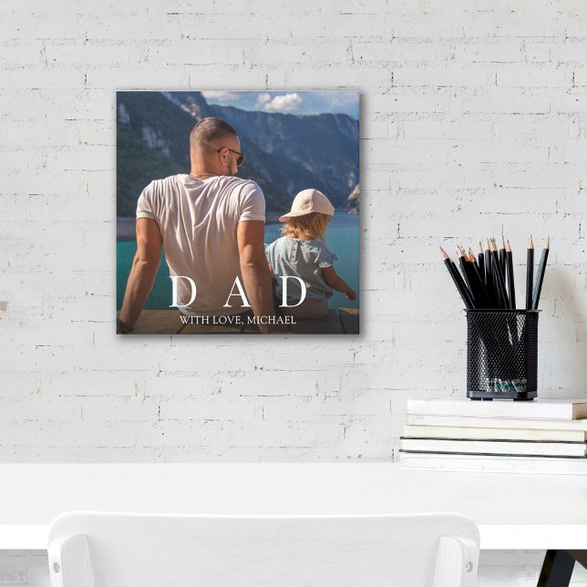 Enkel, modern, Pappa-familjens minimalistisk Anpas Canvastryck (Modern dad family photo canvas with minimalist personalized design and custom image.)