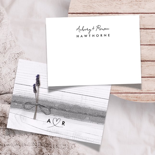 Enkel Modern par Rustic Lavender Bröllop Note Anteckningskort (Skapare uppladdad)