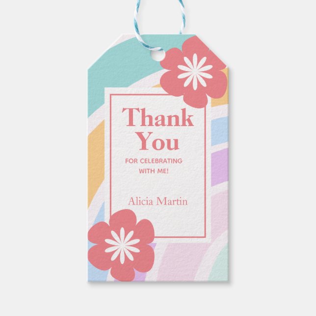 Enkel Modern Pastel Rainbow Flower-Tack Presentetikett (Framsidan)