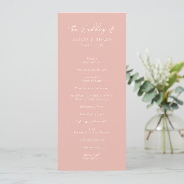 Enkel modern peach vigsel program (Stående Fram)