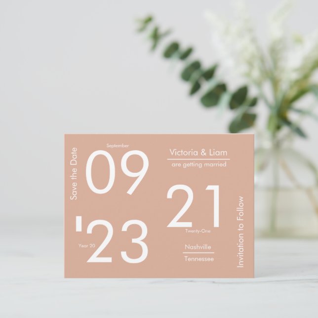 Enkel Modern Persika Typografi Spara Datum Annonse Meddelande Vykort (Stående Fram)