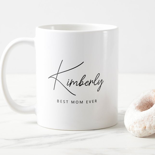 Enkel modern Personlig, bästa Mamma någonsin Kaffemugg (Minimalist Personalized Best Mom Ever Mug, Simple Modern Script, Mother's Day Gift, Mother Mama)