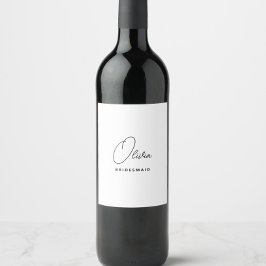 Enkel, modern Personlig, Bridesmaid Frieri Vinflaska Etikett