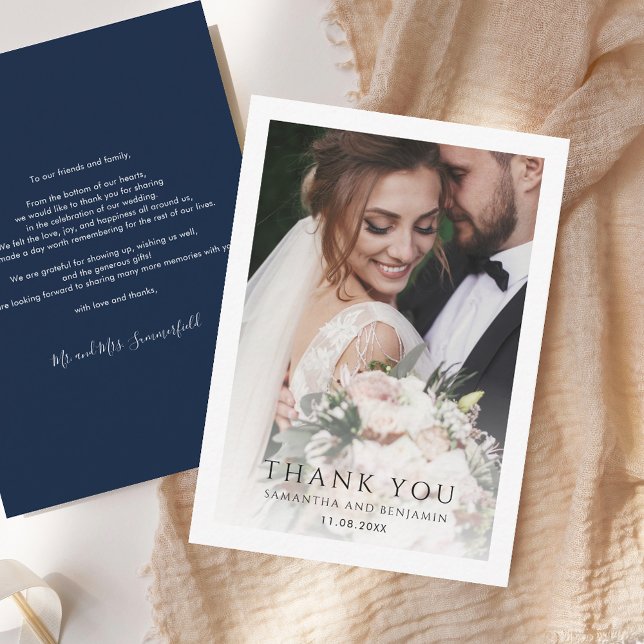 Enkel Modern Photo Bröllop Tack Anteckningskort (Simple Modern Photo Wedding Thank You Note Card)