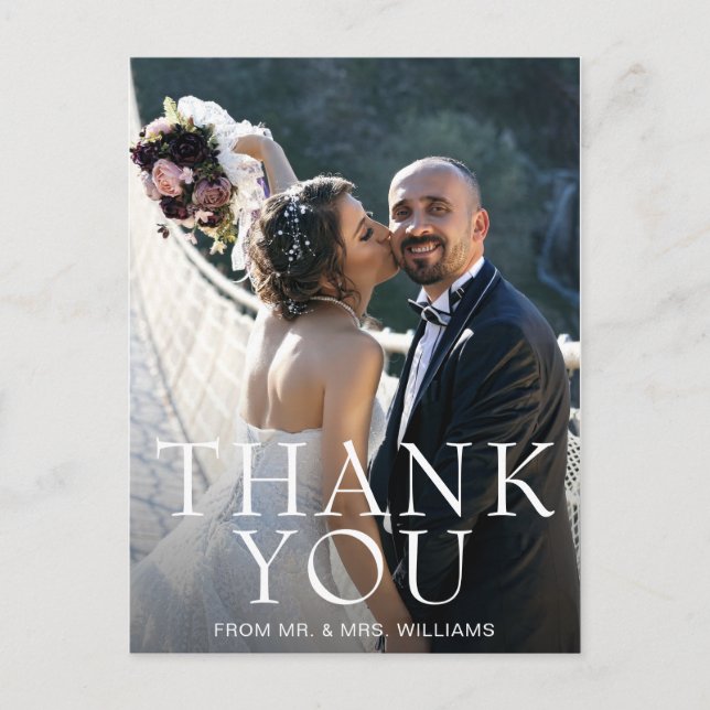 Enkel Modern Photo Bröllop Tack Vykort (Framsida)