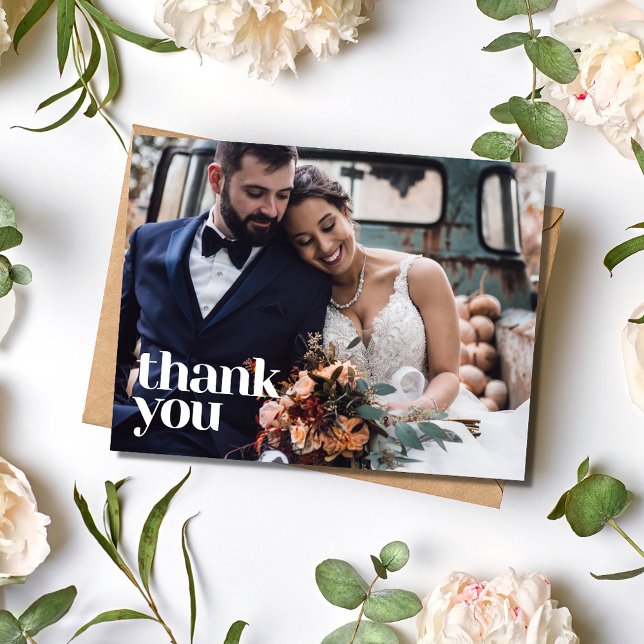 Enkel Modern Photo Bröllop Tack Vykort (Simple Modern Photo Wedding Thank You Postcard)