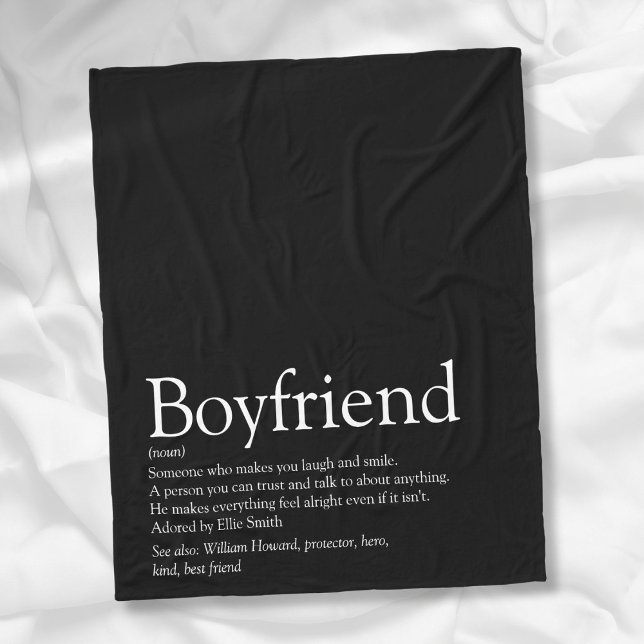 Enkel Modern Pojkvän Definition Svart och Vit Fleecefilt (Simple Modern Boyfriend Definition Black and White Fleece Blanket)