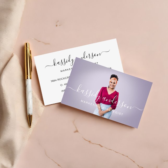 Enkel Modern Professionell Foto Elegant Skriftstil Visitkort (Elegant Script Calligraphy Logo Business Photo Business Card)