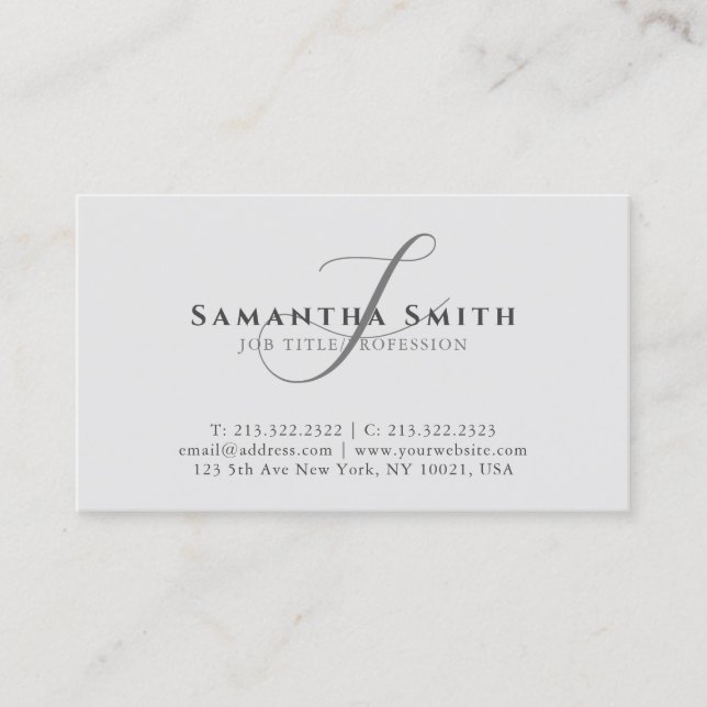 Enkel Modern Professionell Grått-skript, monogramm Visitkort (Framsida)