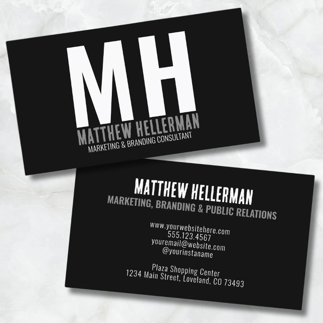 Enkel Modern Professionell Minimal Svart Monogram Visitkort (Simple Modern Professional Minimal Black Monogram Business Card)
