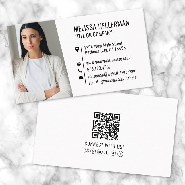 Enkel Modern Professionell QR-kod Foto Visitkort (Simple Modern Professional QR Code Photo Business Card)