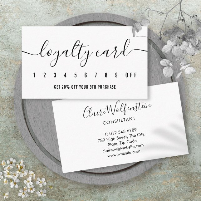 Enkel Modern Professionell Svart Och Vit Lojalitetskort (Simple Modern Professional Black And White Loyalty Card)