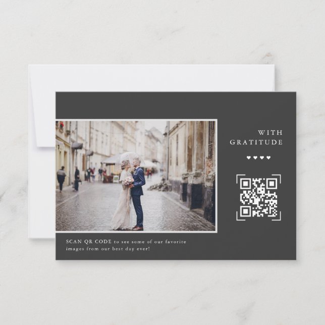 Enkel Modern QR-kod | Bröllopsfoto Tack Kort (Framsida)