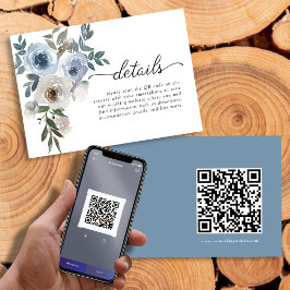 Enkel modern QR-kod Dusty Blue Blommigt Bröllop Tilläggskort