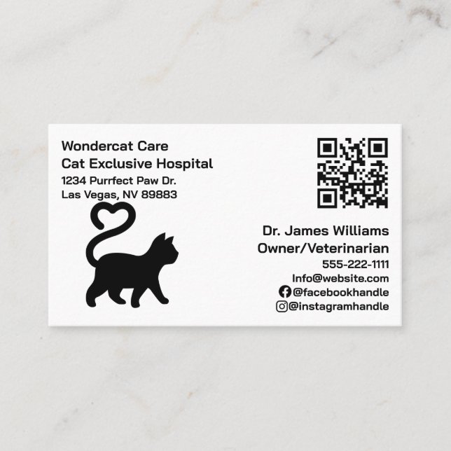 Enkel, modern, QR-kod för veterinärsjukhus Visitkort (Framsida)
