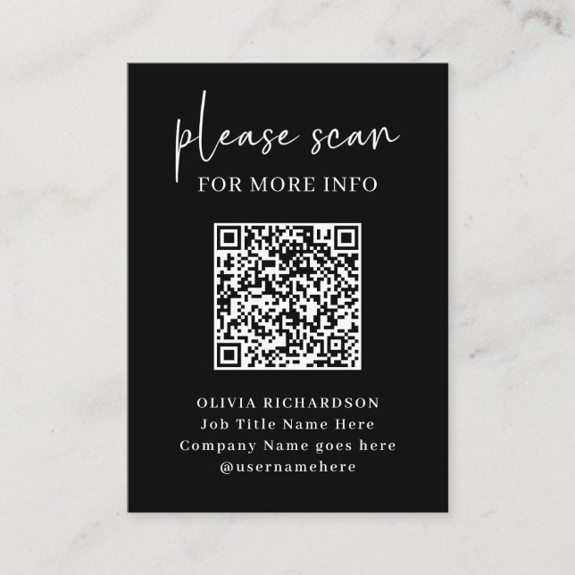 Enkel modern QR-kod med Logotyp bakåt | Svart Visitkort (Framsida)