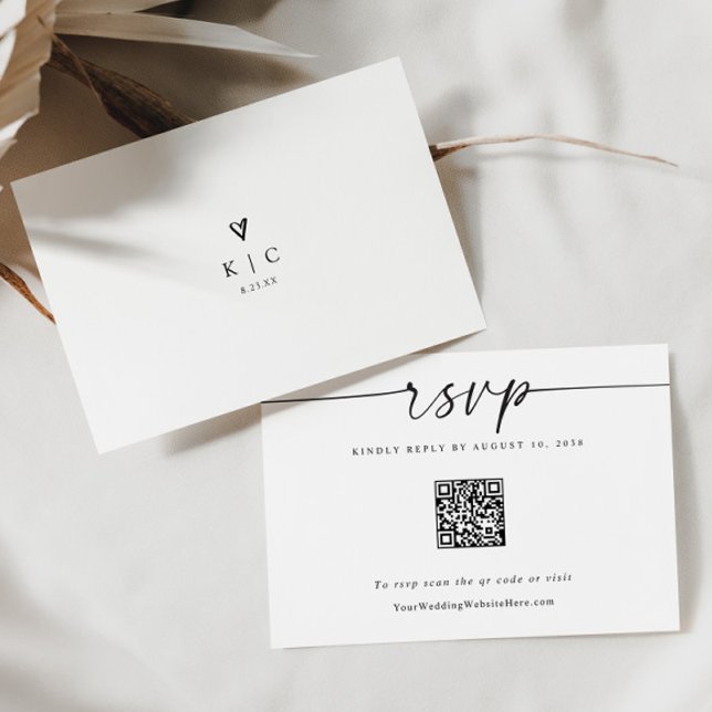 Enkel Modern QR-OSA kort för QR-kod i Bröllop (Fun modern simple wedding rsvp card with qr code on the front)